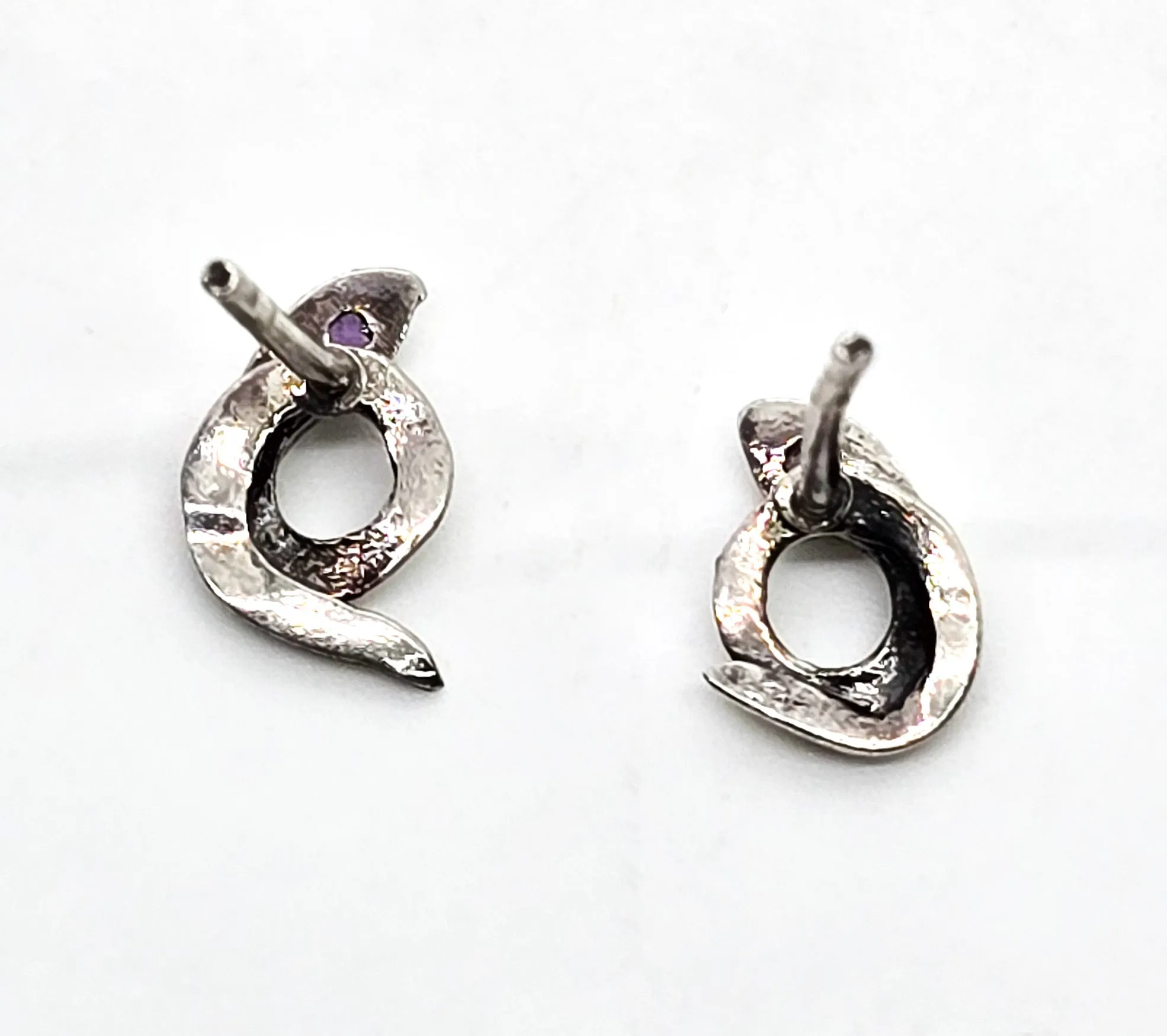 Snake amethyst eye sterling silver Serpent vintage stud earrings