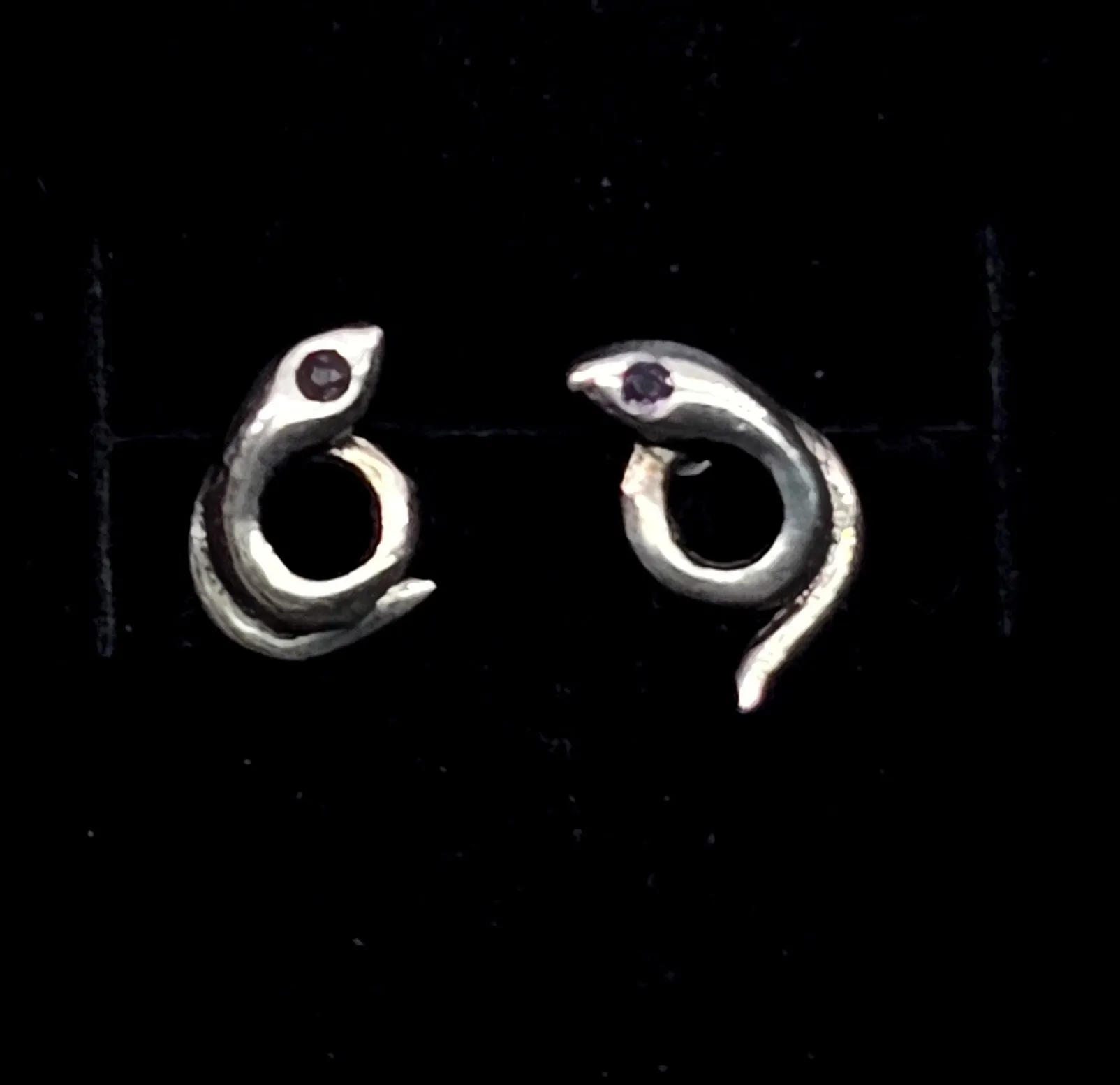 Snake amethyst eye sterling silver Serpent vintage stud earrings