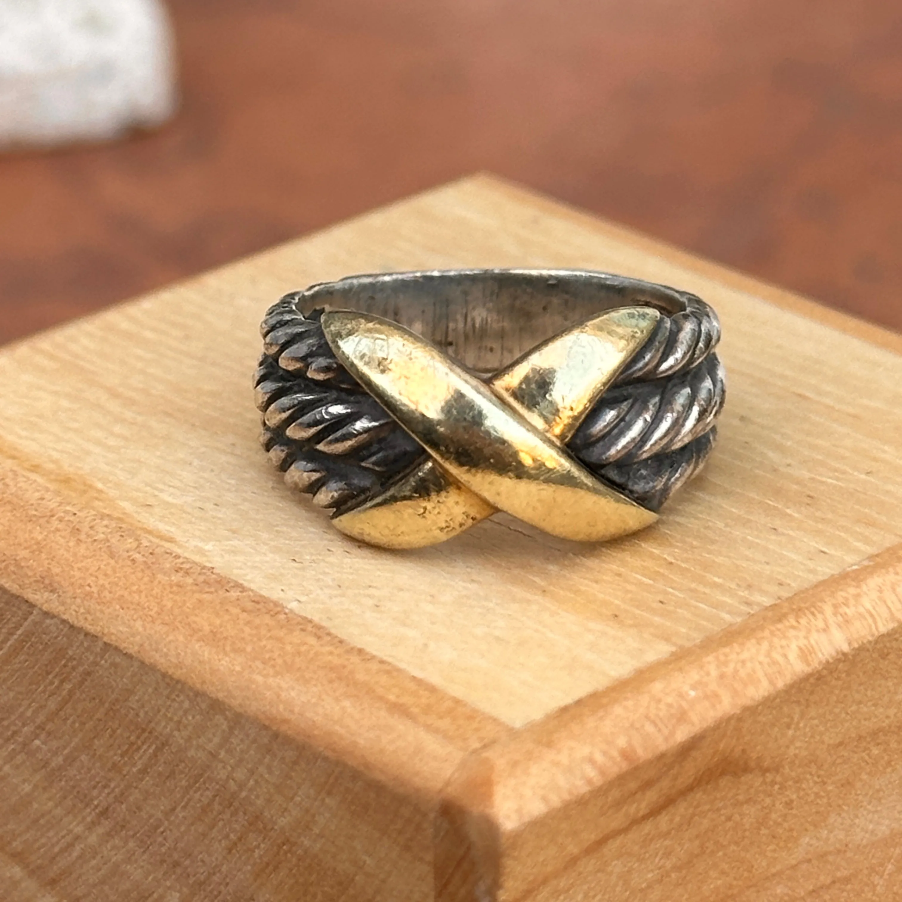 SOLD Estate David Yurman 14KT Yellow Gold   Sterling Silver X Ring