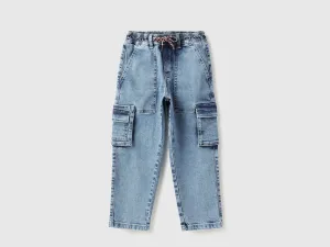 Solid Slouchy Fit Cargo Jeans