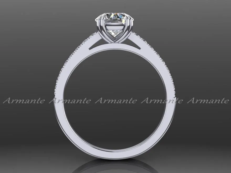 Solitaire Diamond And Moissanite Engagement Ring 14K White Gold