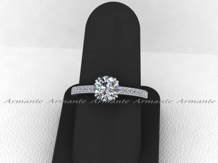 Solitaire Diamond And Moissanite Engagement Ring 14K White Gold