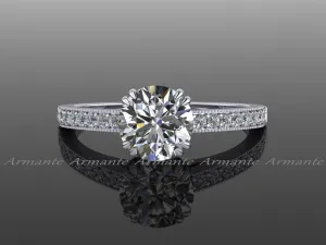 Solitaire Diamond And Moissanite Engagement Ring 14K White Gold