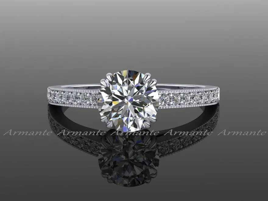 Solitaire Diamond And Moissanite Engagement Ring 14K White Gold