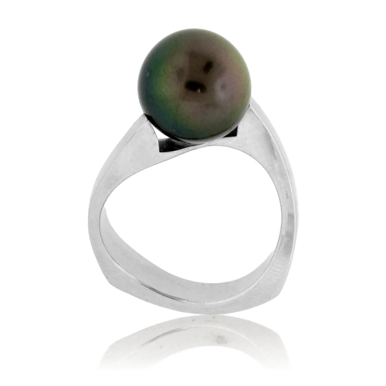Solitaire Tahitian Pearl Unique Shape Style Ring