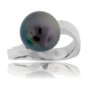 Solitaire Tahitian Pearl Unique Shape Style Ring