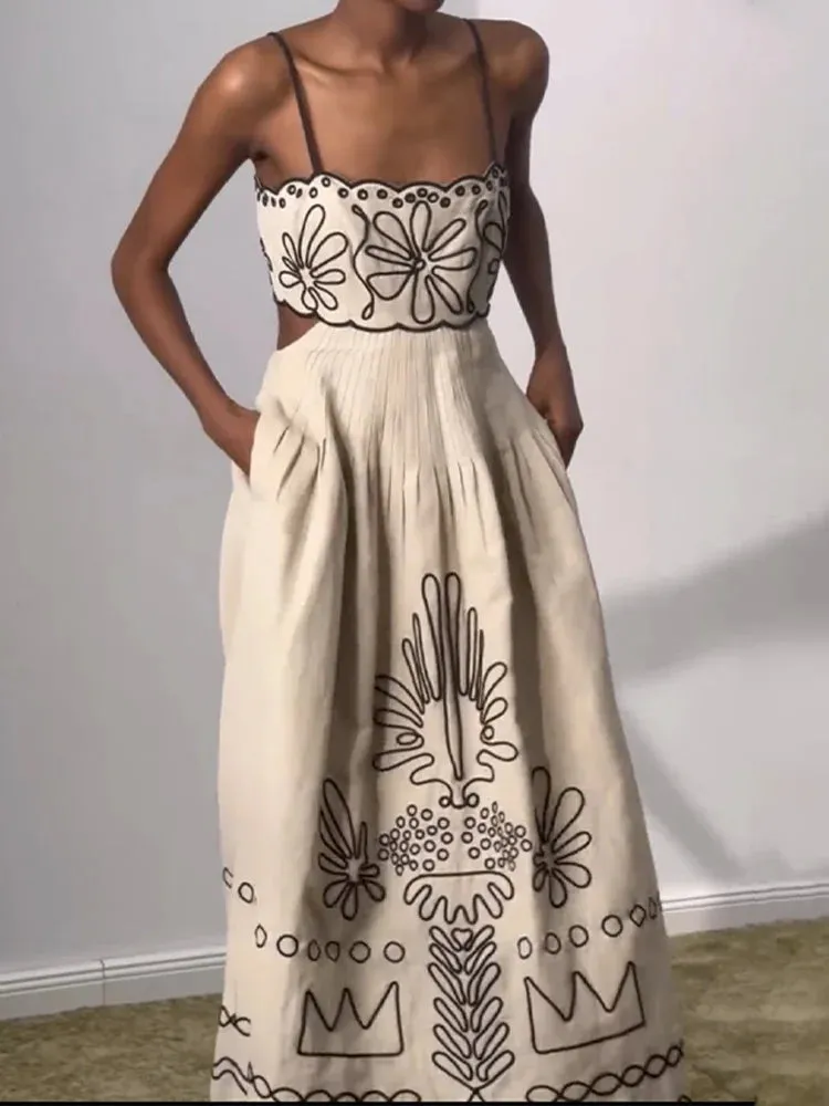 Spaghetti Strap Maxi Dress - Causal Backless