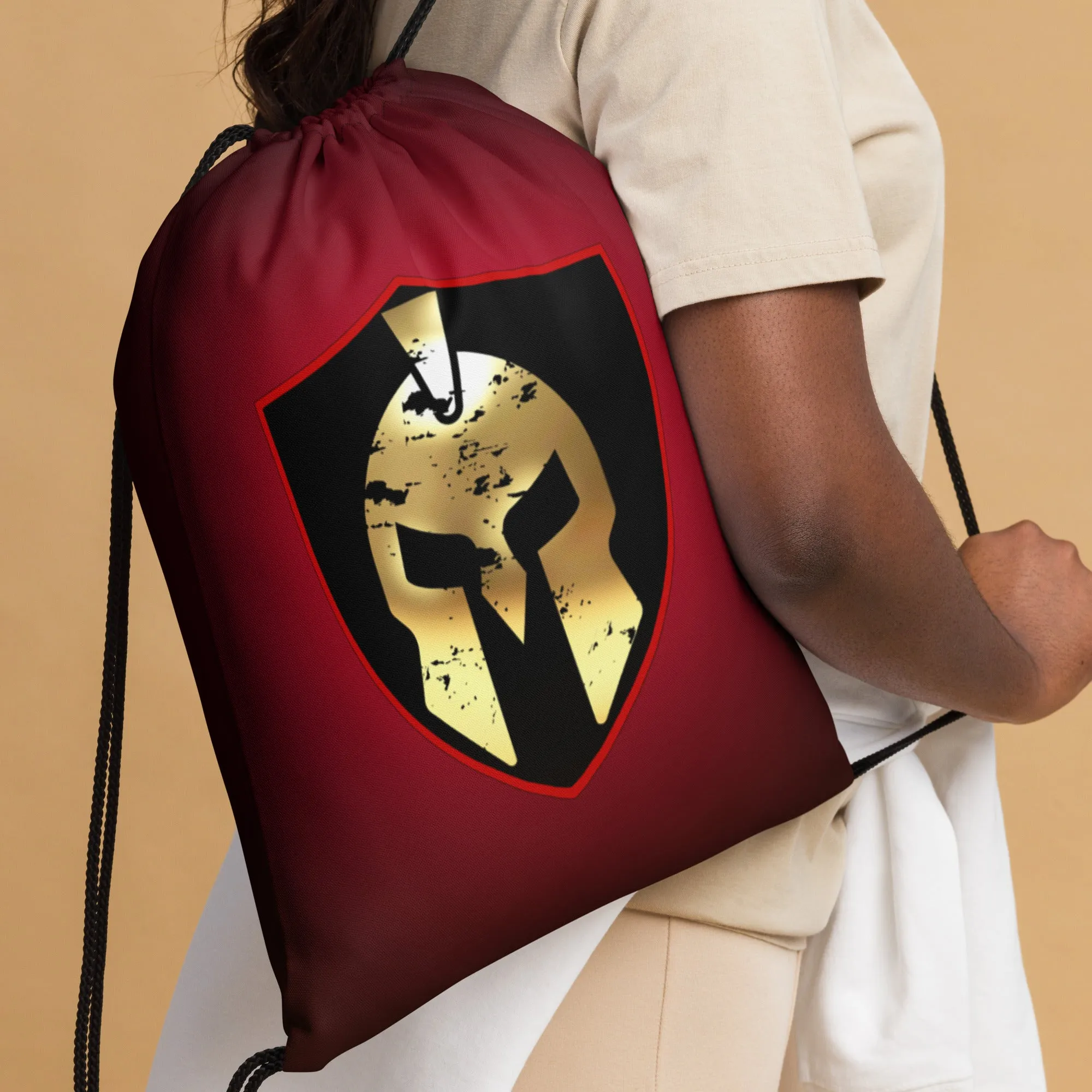 Spartan Black Red Gold Drawstring bag