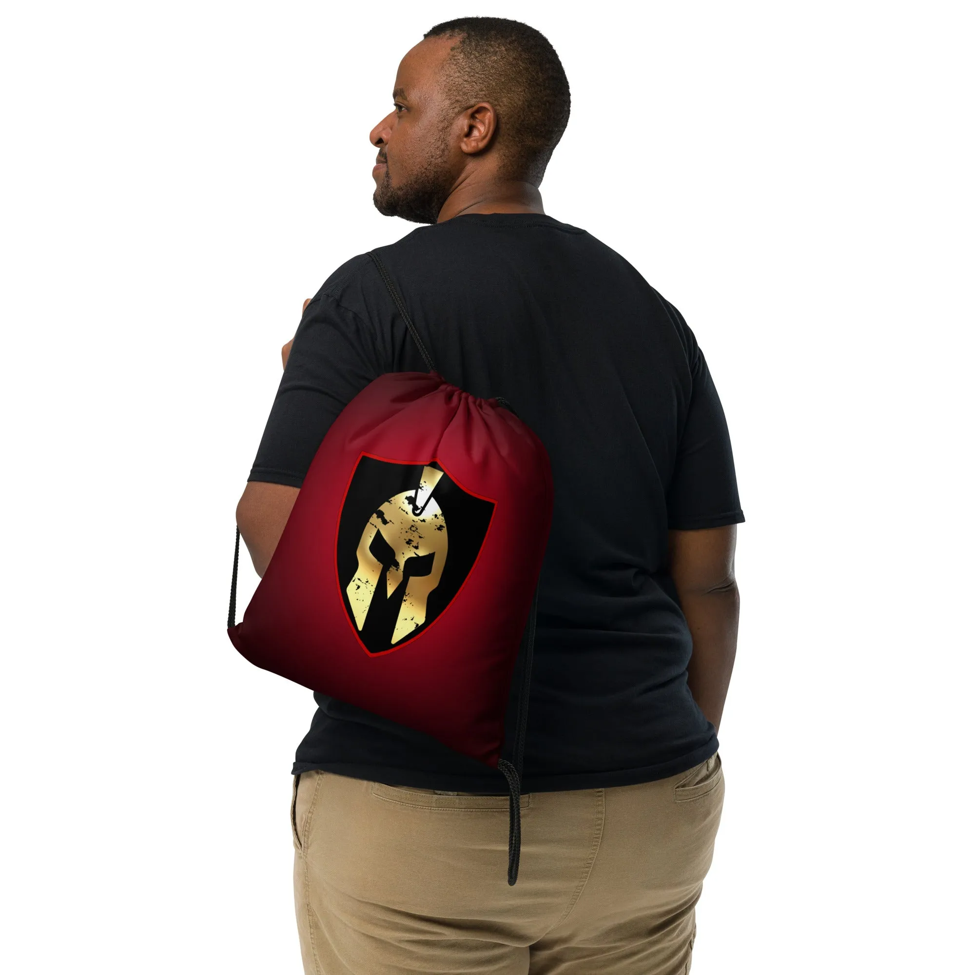 Spartan Black Red Gold Drawstring bag