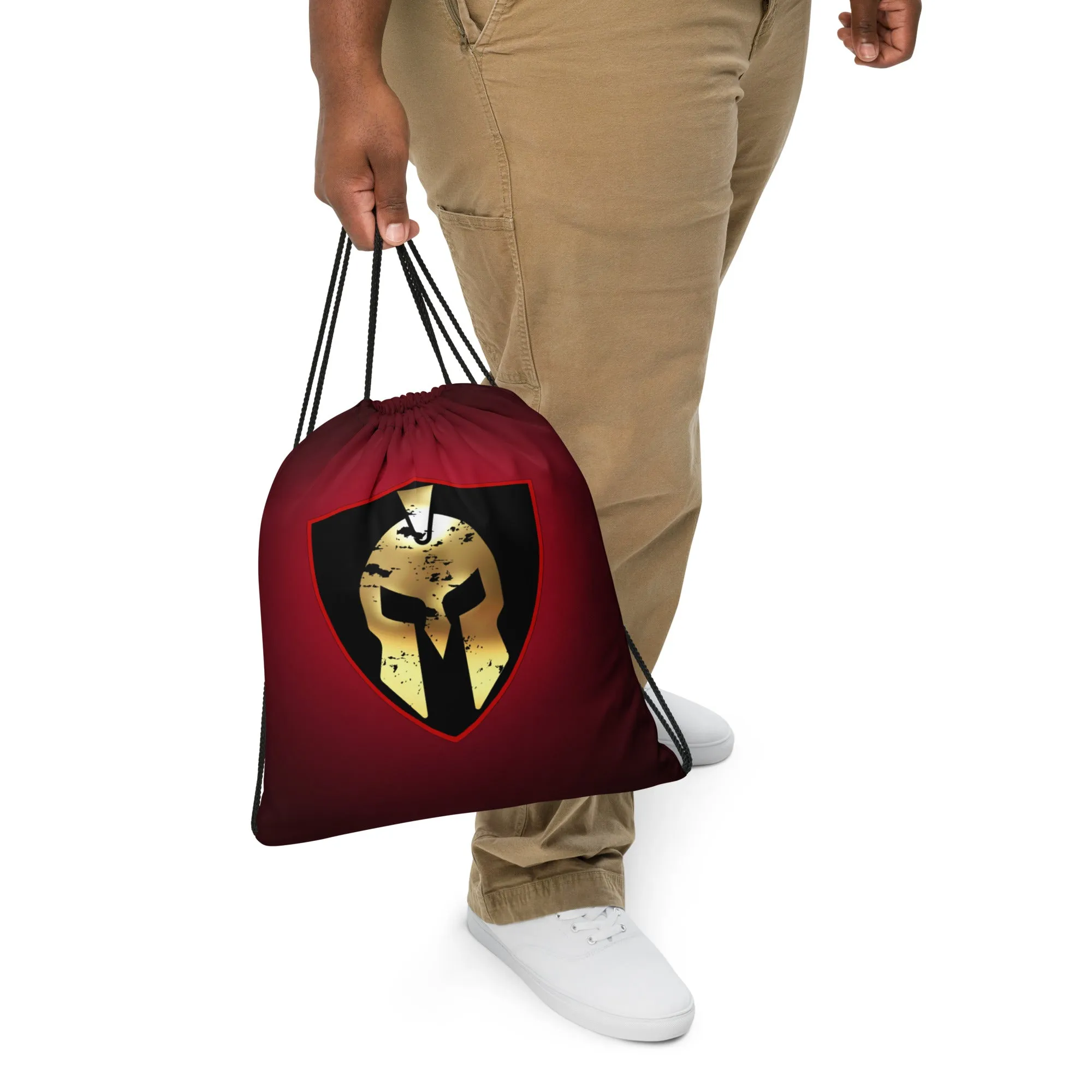 Spartan Black Red Gold Drawstring bag