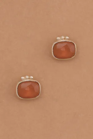 Square Cherry Red Bezel Stud Earrings