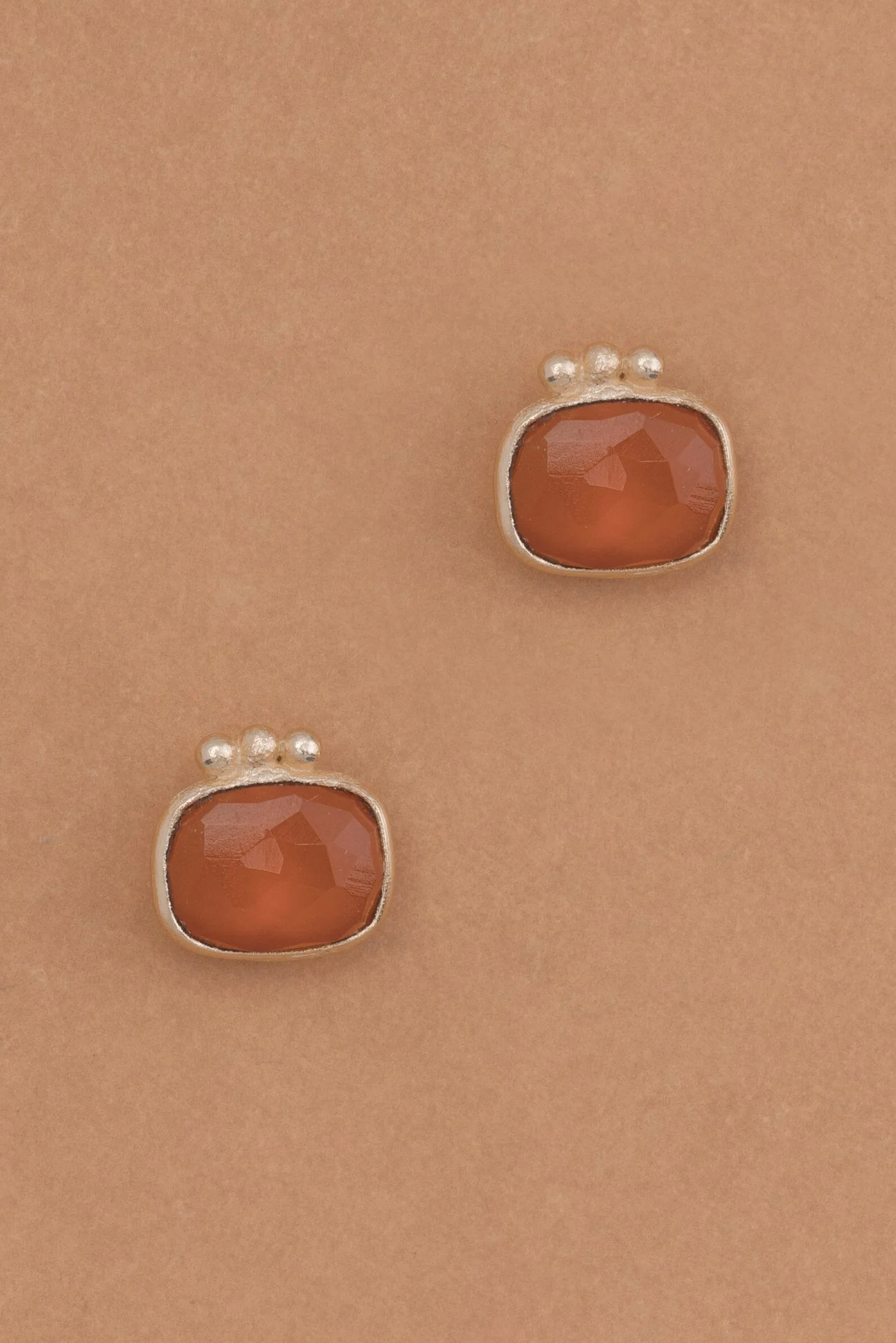 Square Cherry Red Bezel Stud Earrings