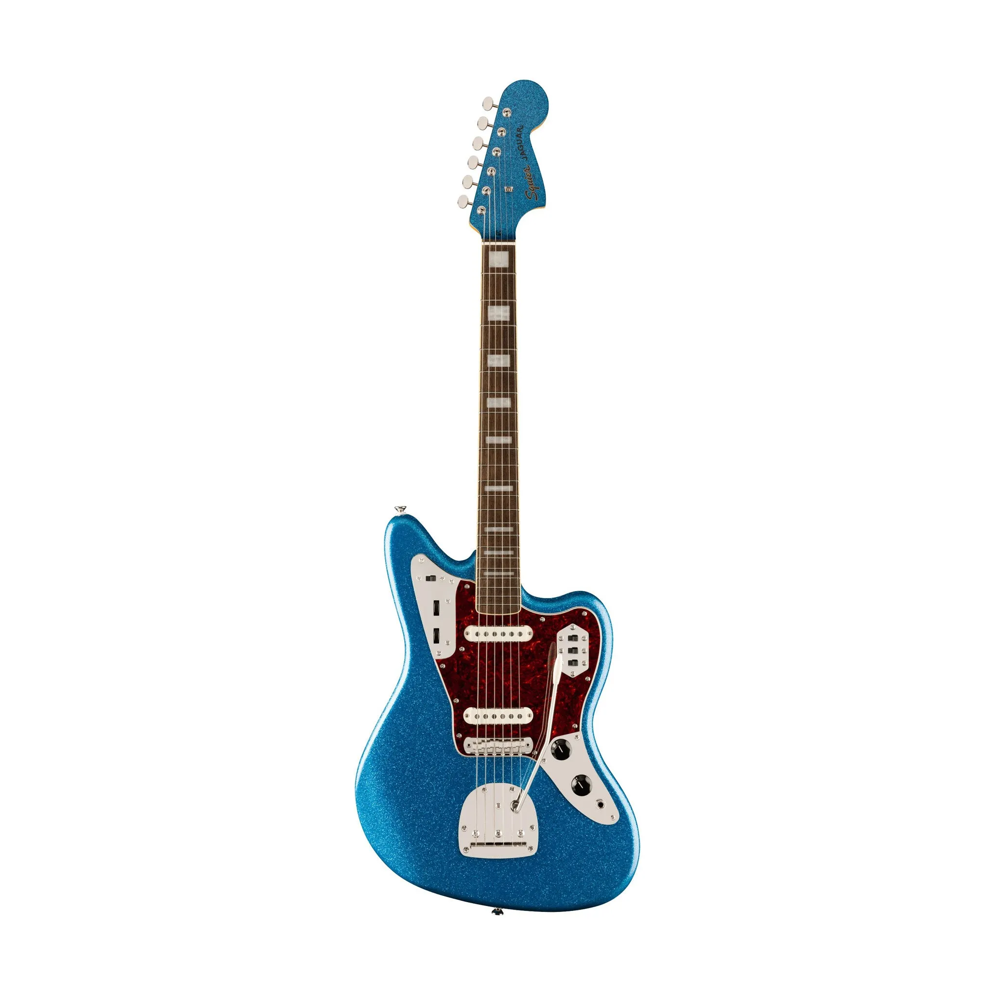 Squier FSR Classic Vibe 70s Jaguar Electric Guitar, Laurel FB, Blue Sparkle