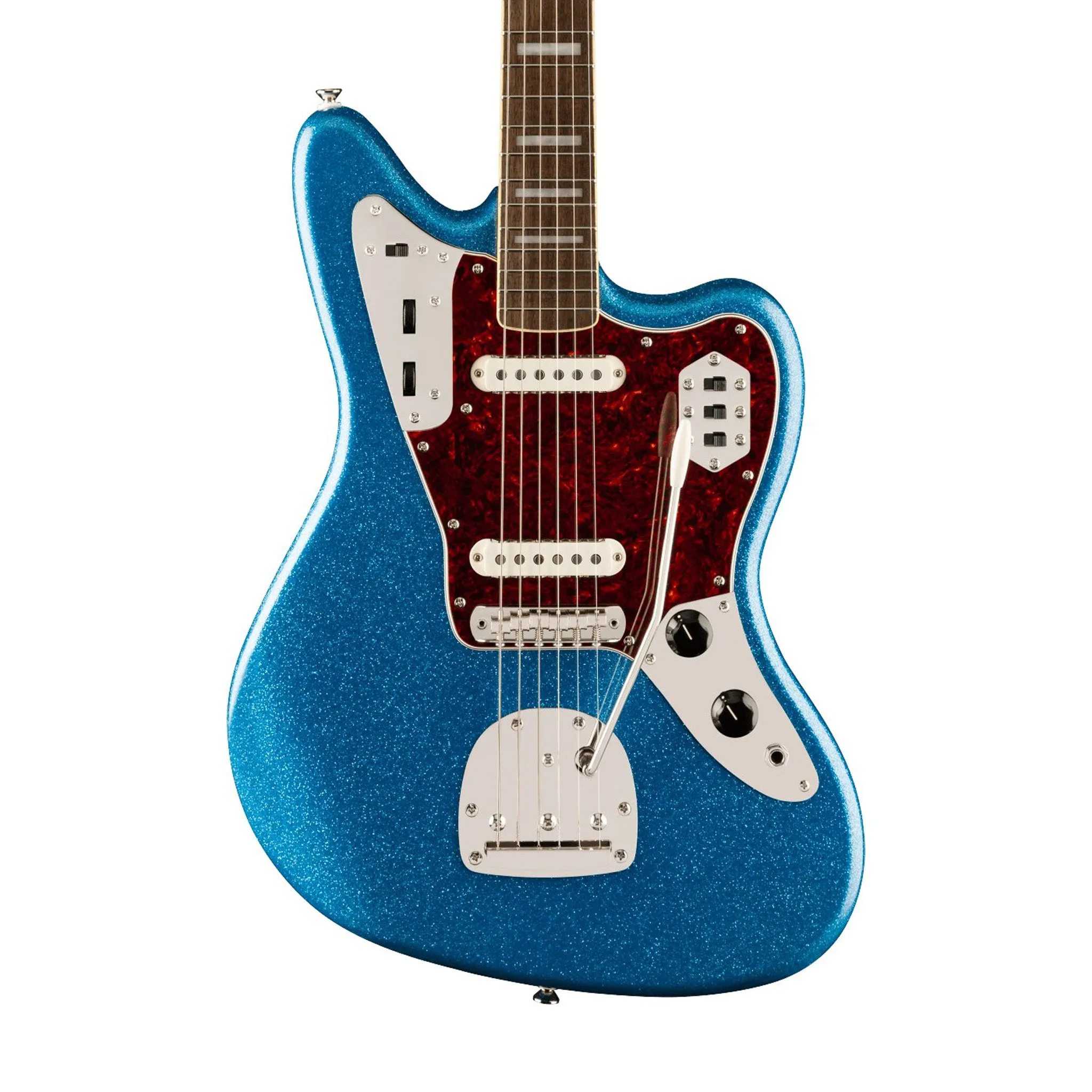 Squier FSR Classic Vibe 70s Jaguar Electric Guitar, Laurel FB, Blue Sparkle