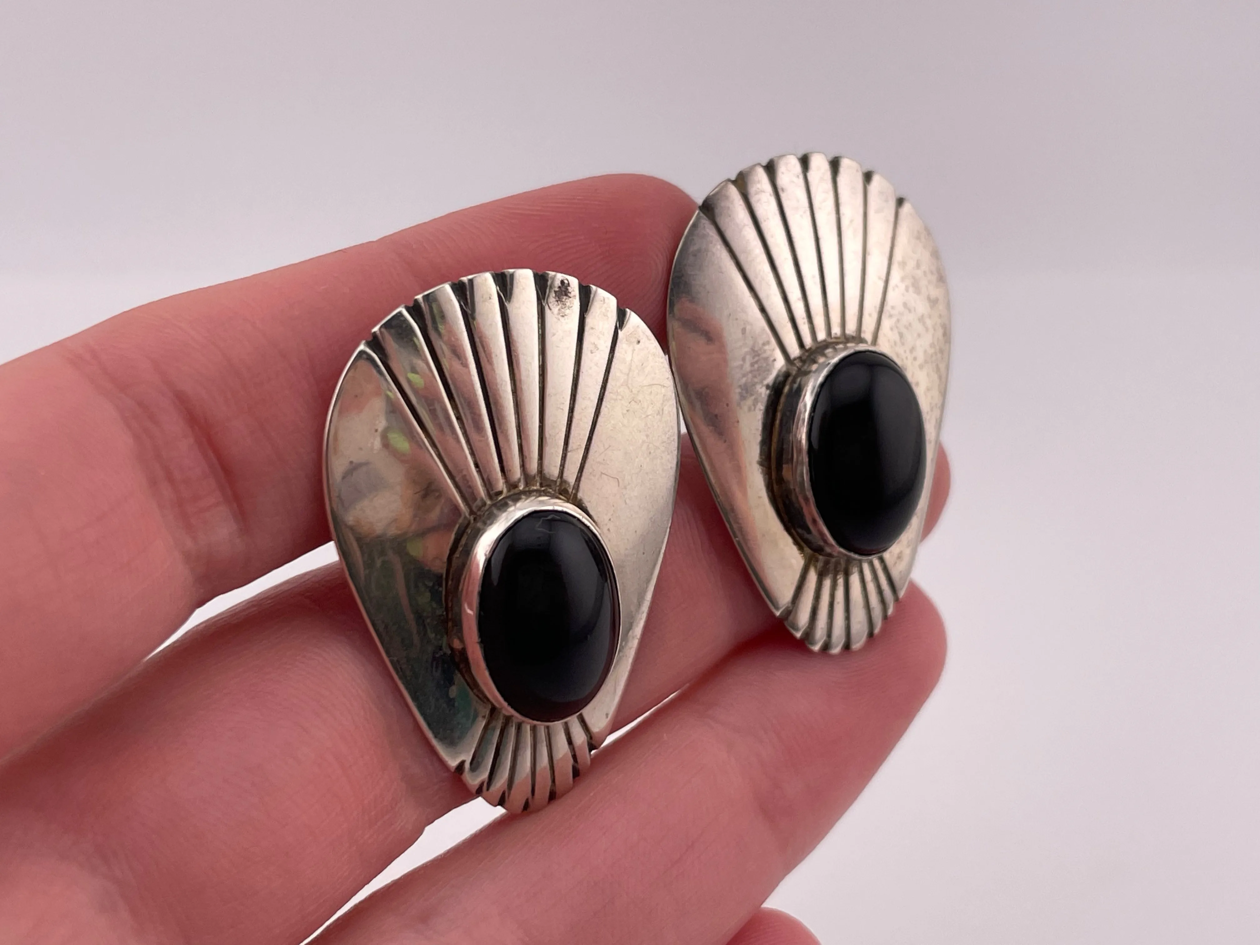 sterling silver onyx clip on earrings