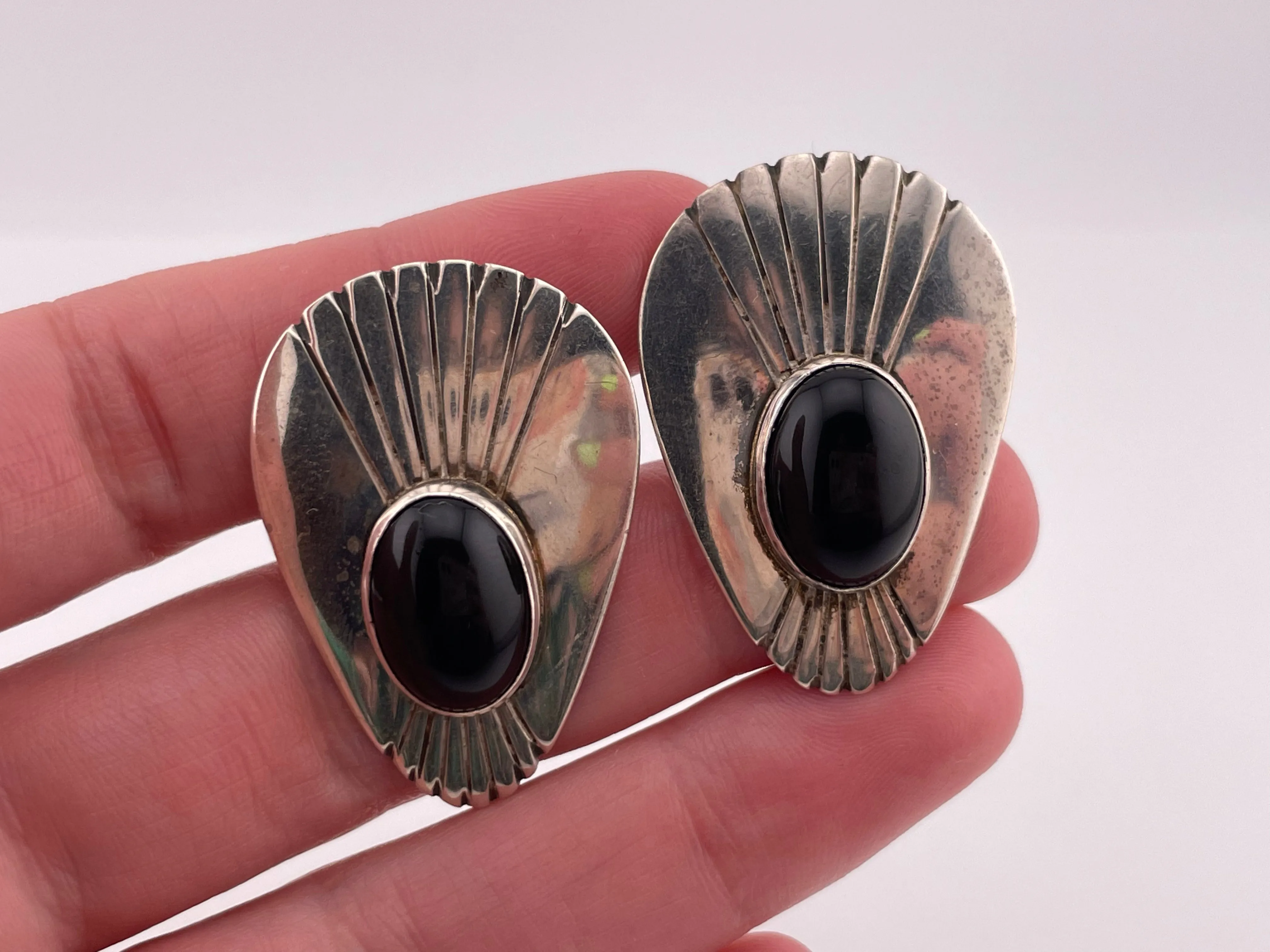 sterling silver onyx clip on earrings