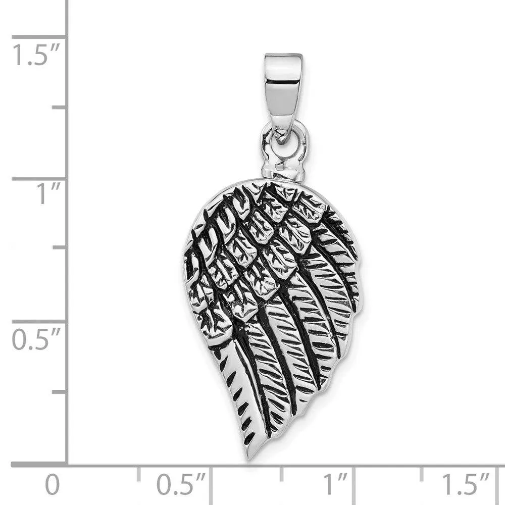 Sterling Silver Polished Enameled Angel Wing Ash Holder Pendant - Memorial Keepsake Jewelry