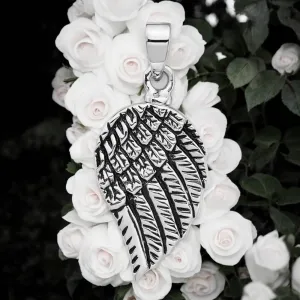 Sterling Silver Polished Enameled Angel Wing Ash Holder Pendant - Memorial Keepsake Jewelry