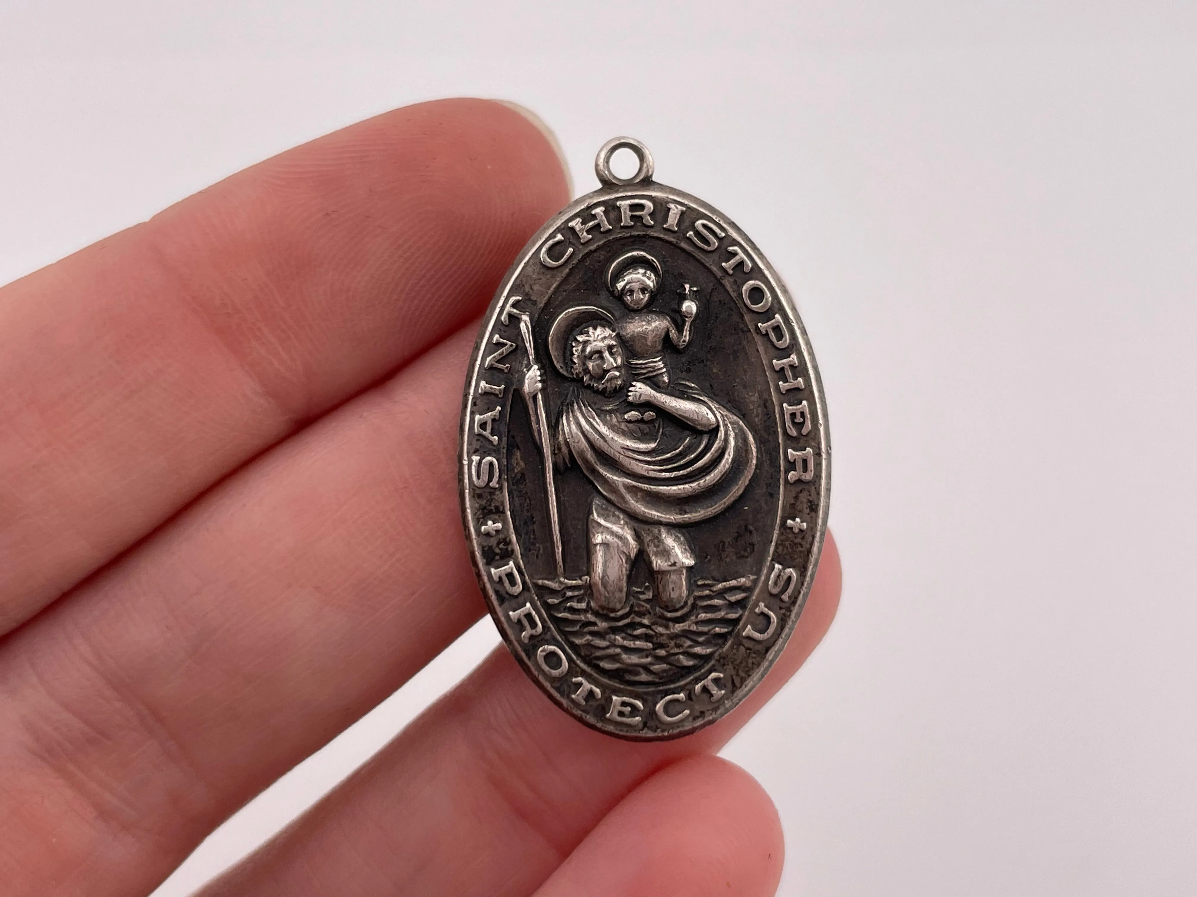 sterling silver religious Saint Christopher pendant