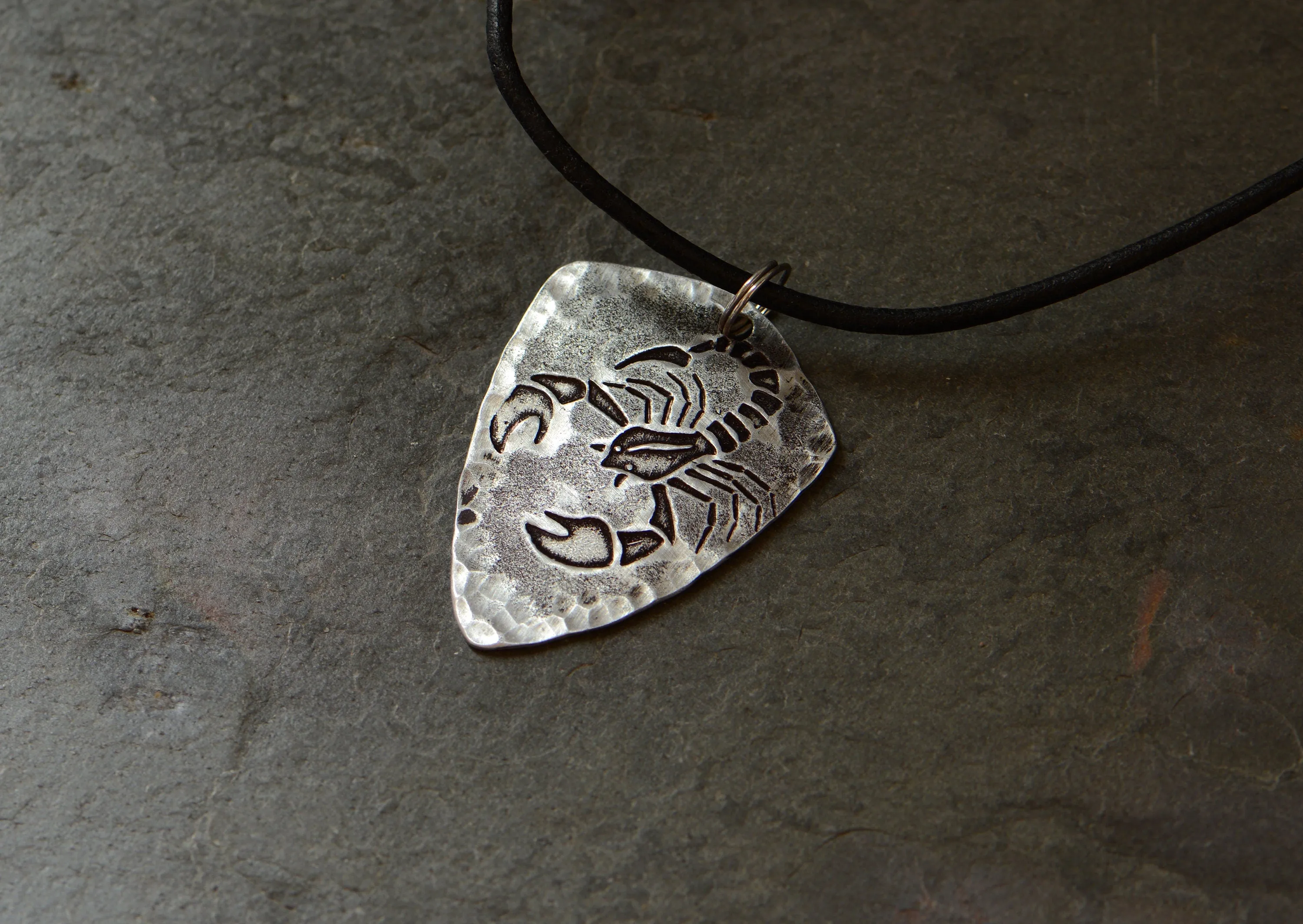 Sterling Silver Scorpio Zodiac Necklace based on Shield Style Guitar Pick