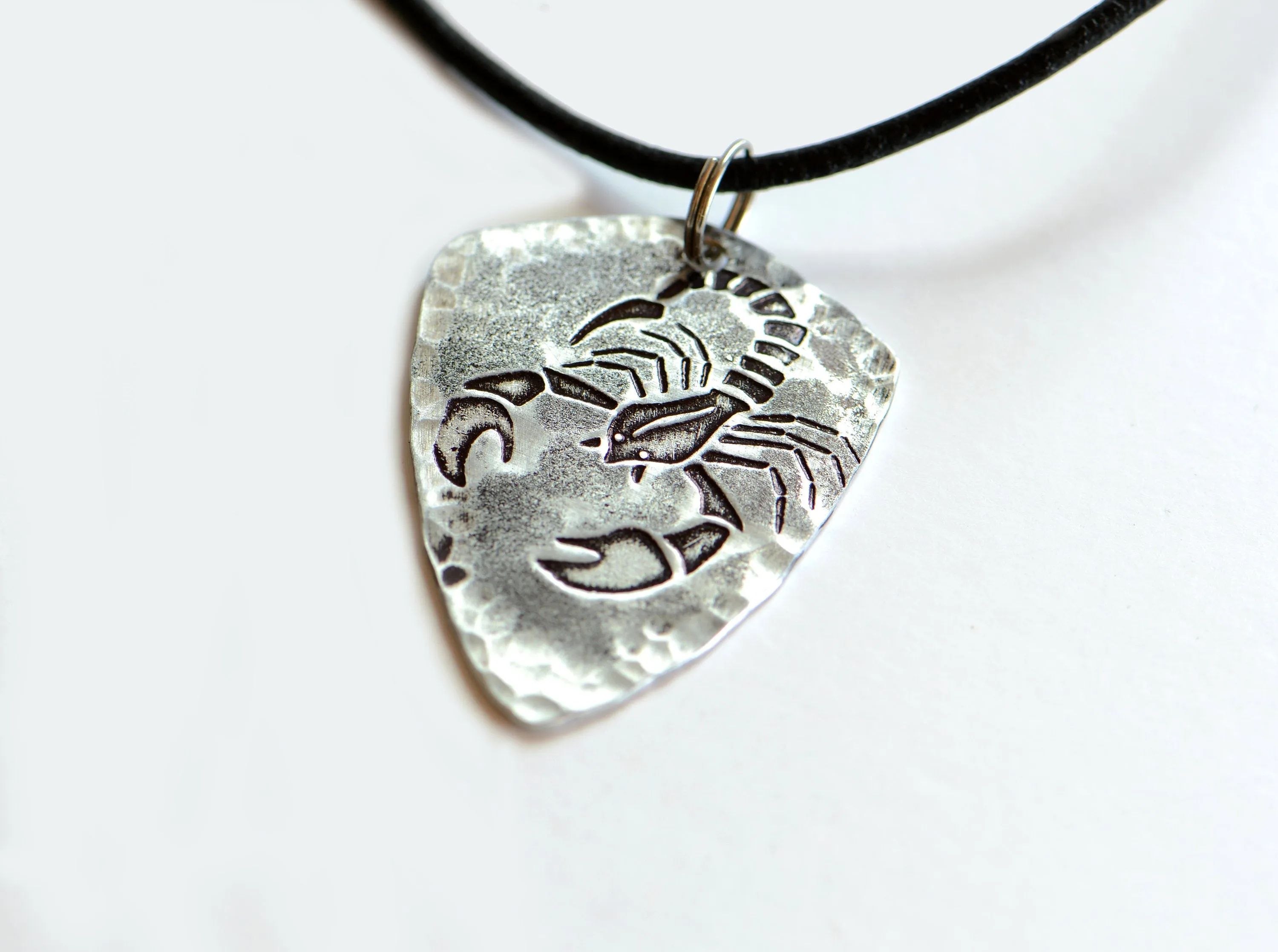 Sterling Silver Scorpio Zodiac Necklace based on Shield Style Guitar Pick