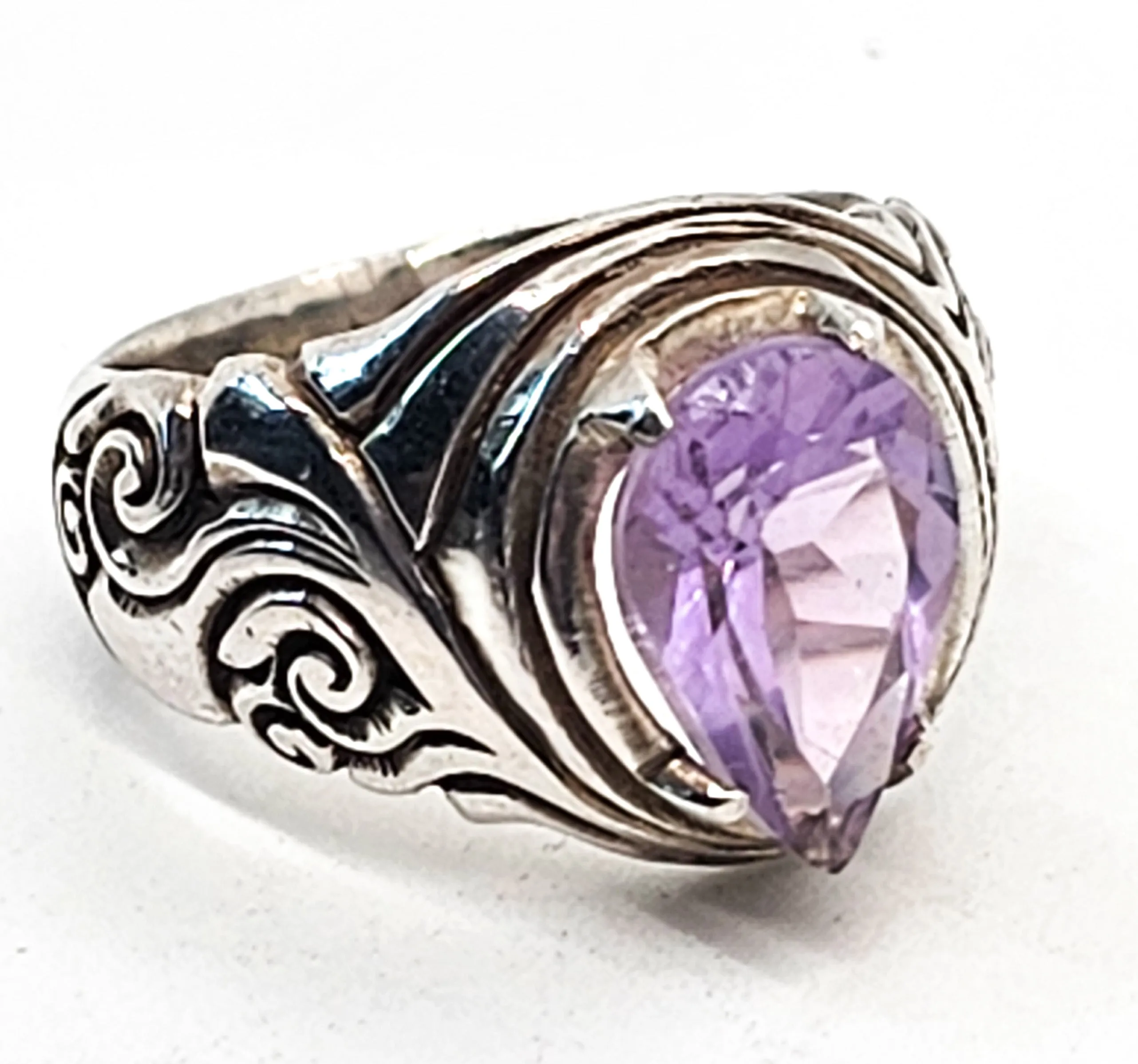 Suarti BA Bali Balinese Amethyst pear cut tribal sterling silver ring size 7