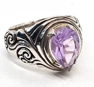 Suarti BA Bali Balinese Amethyst pear cut tribal sterling silver ring size 7