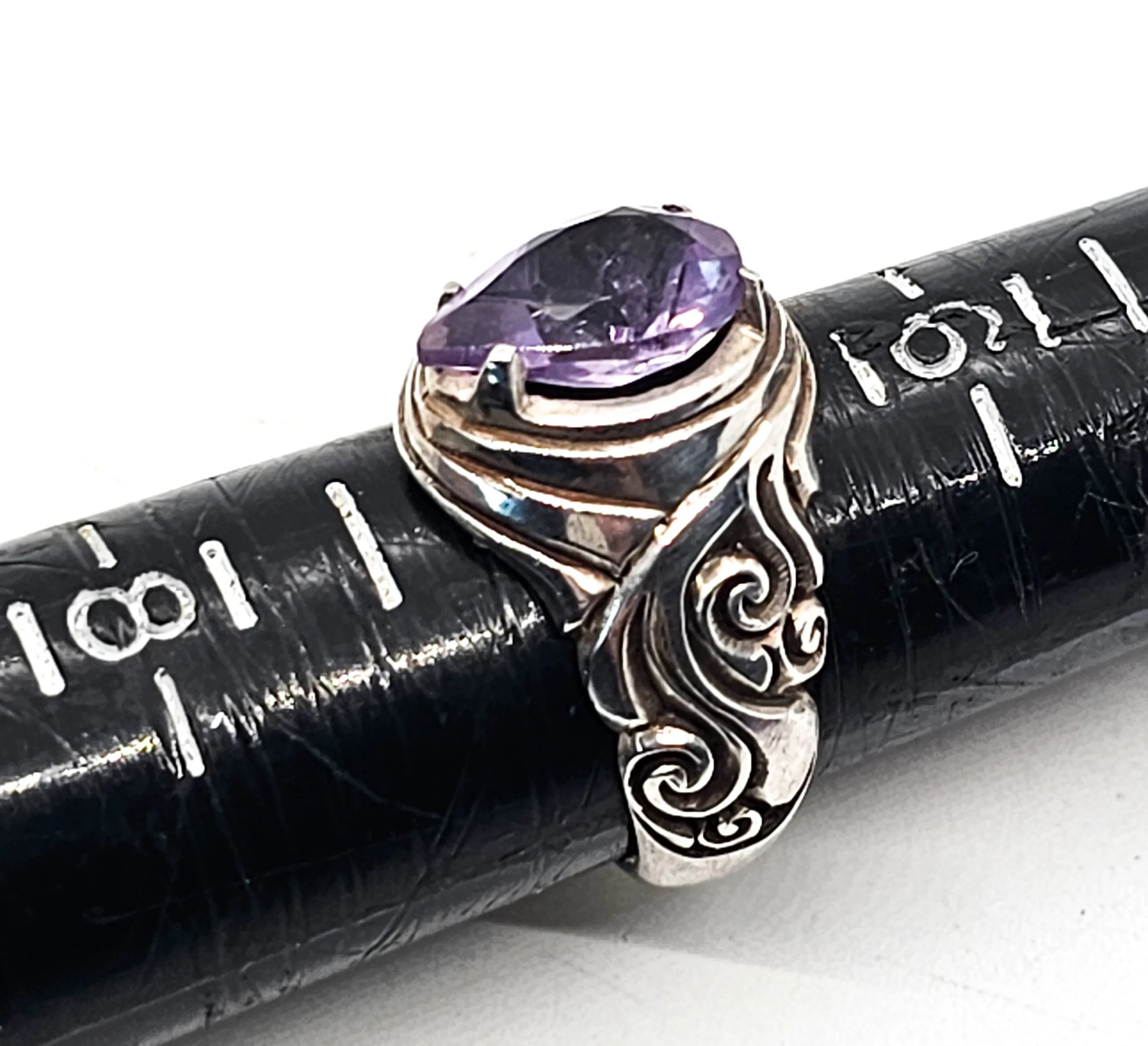 Suarti BA Bali Balinese Amethyst pear cut tribal sterling silver ring size 7