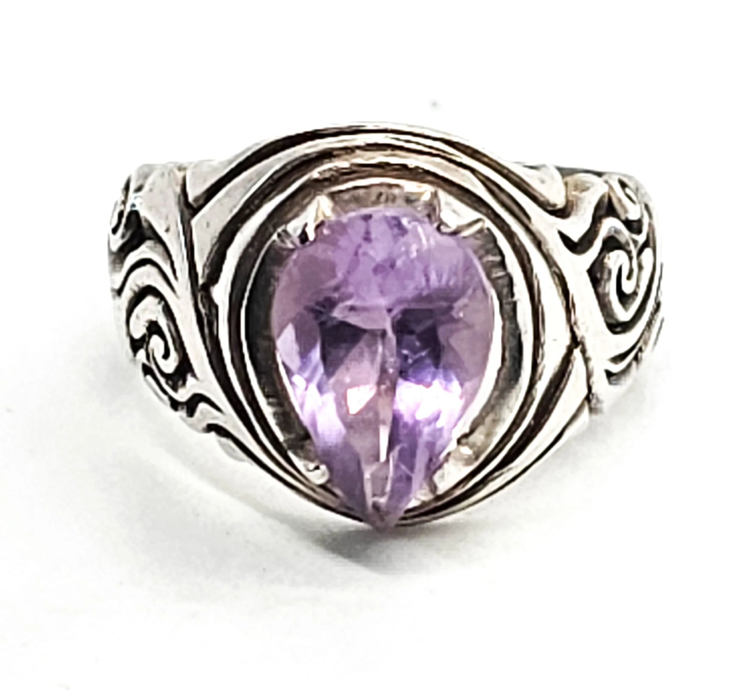 Suarti BA Bali Balinese Amethyst pear cut tribal sterling silver ring size 7