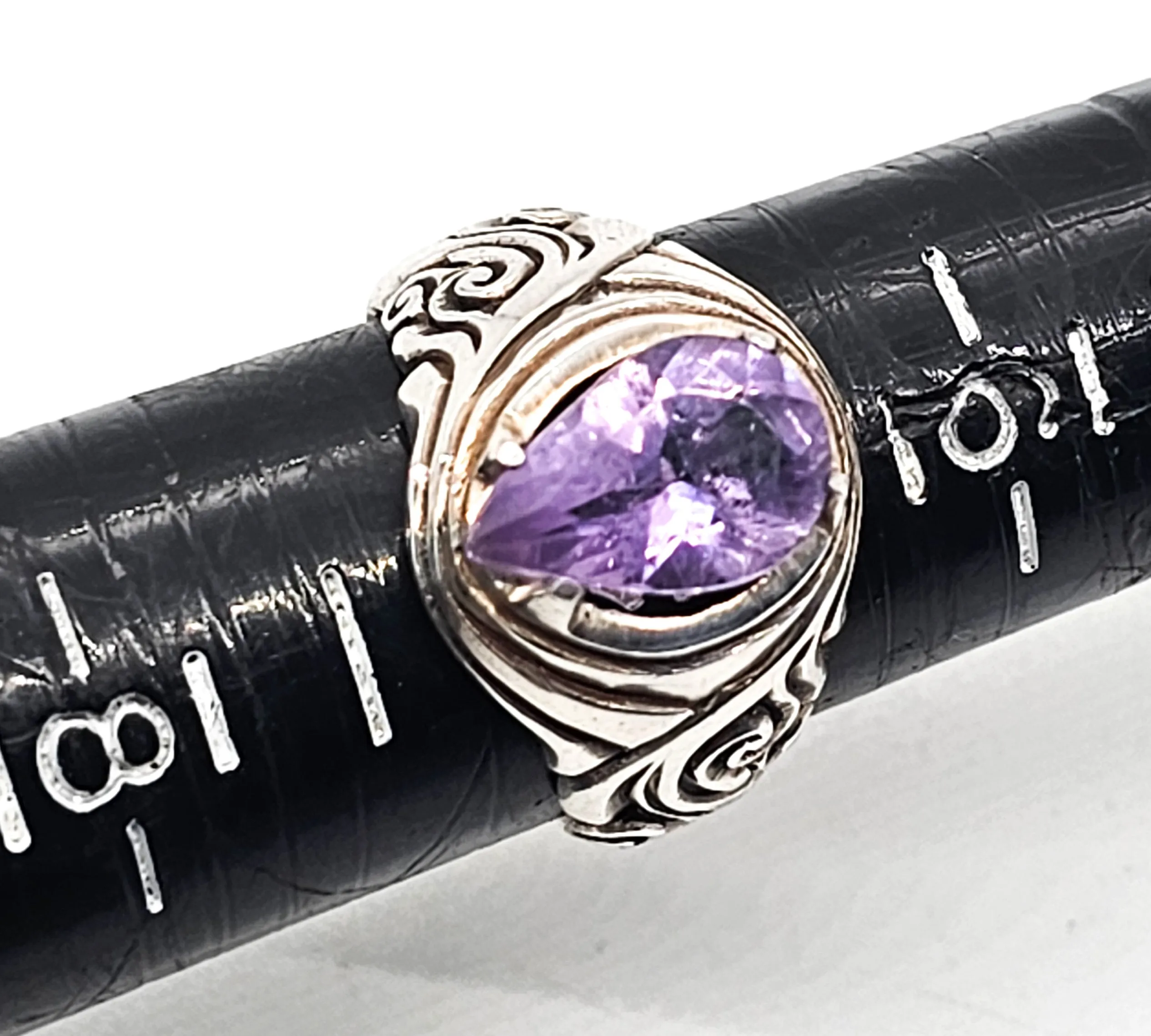 Suarti BA Bali Balinese Amethyst pear cut tribal sterling silver ring size 7
