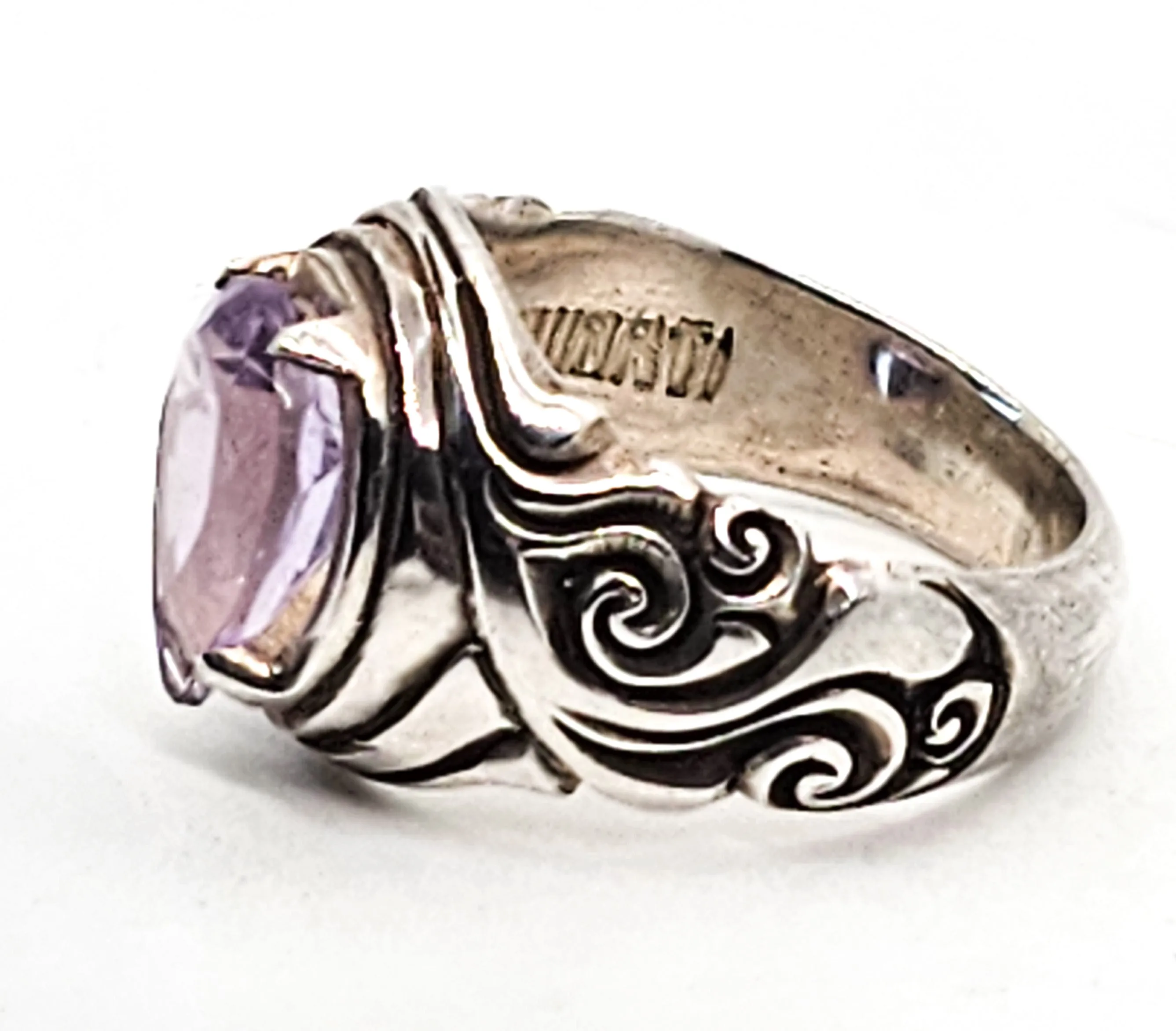 Suarti BA Bali Balinese Amethyst pear cut tribal sterling silver ring size 7