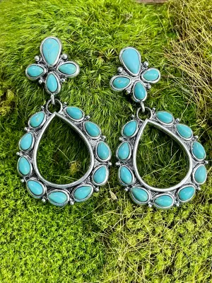 Sula Fashion Silver Cluster Post Teardrop Earrings - Turquoise