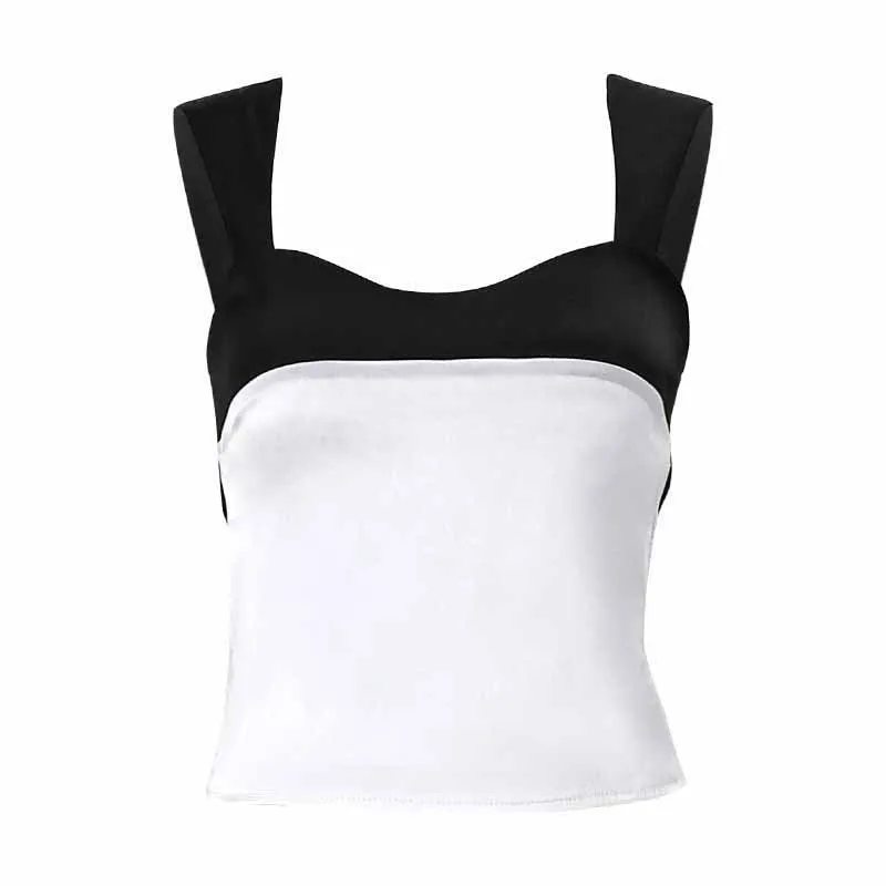 Summer Fashion Hit Color French Style Spaghetti Strap Satin Top Sexy Low-cut Crop Top Women  C240507-2