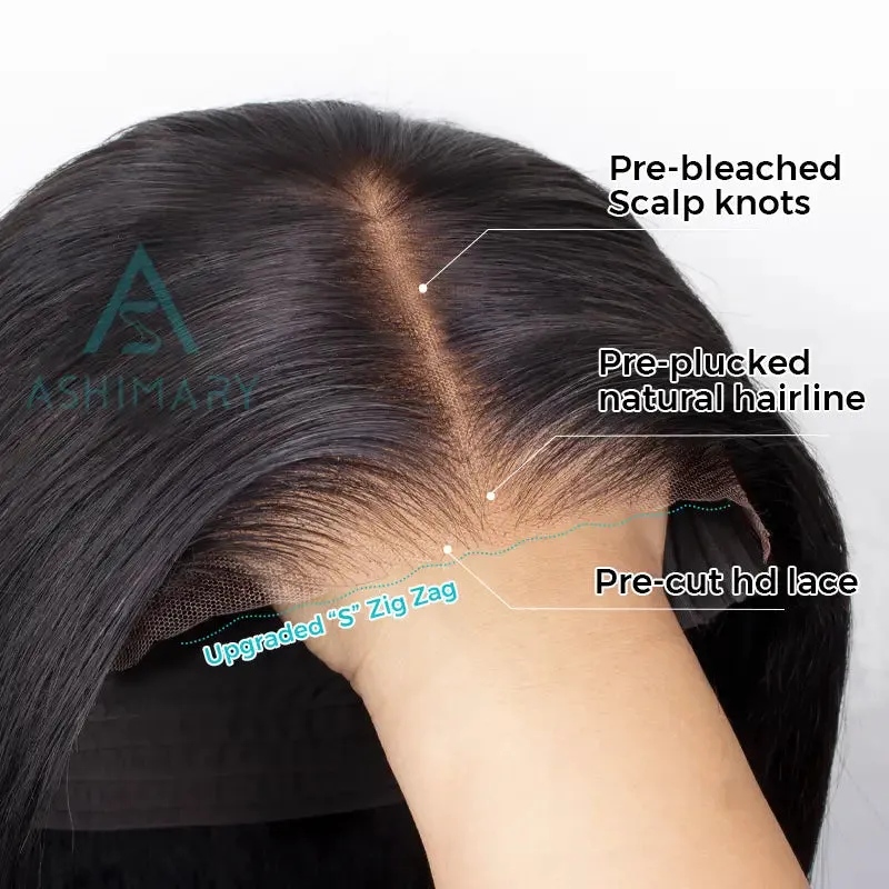Super Natural Glueless Ready To Wear 6x4.5 HD Lace Straight Wig Pre Plucked Hairline & Bleached Knots & Pre-cut Lace