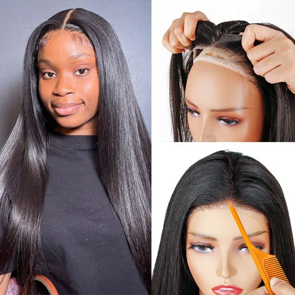 Super Natural Glueless Ready To Wear 6x4.5 HD Lace Straight Wig Pre Plucked Hairline & Bleached Knots & Pre-cut Lace