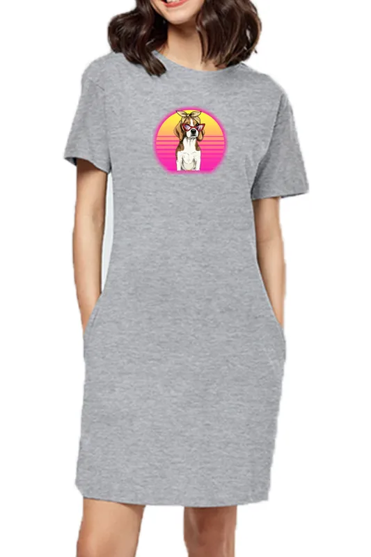 T-shirt Dress With Pockets - Lil Miss Beagle (6 Colours) (Slim Fit)