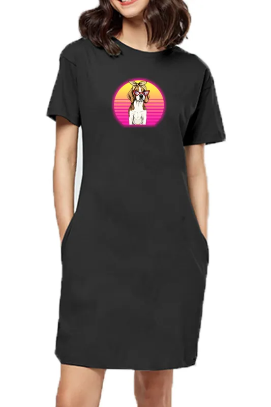 T-shirt Dress With Pockets - Lil Miss Beagle (6 Colours) (Slim Fit)