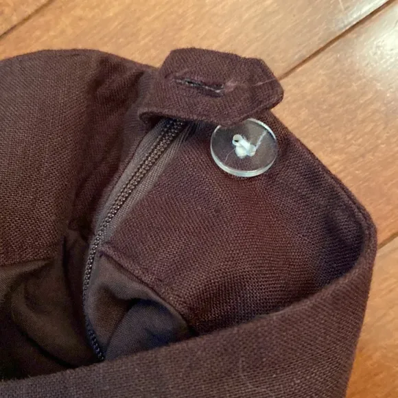 Talbots Brown Circle Embroidered 100% Linen Lined Casual MIDI Skirt Size 6