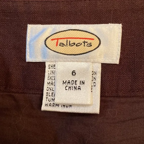 Talbots Brown Circle Embroidered 100% Linen Lined Casual MIDI Skirt Size 6