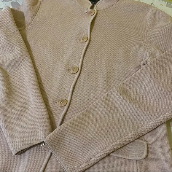 Talbots Size P Light Pink Knit Button Front Blazer Cardigan Career Wear Girlcore