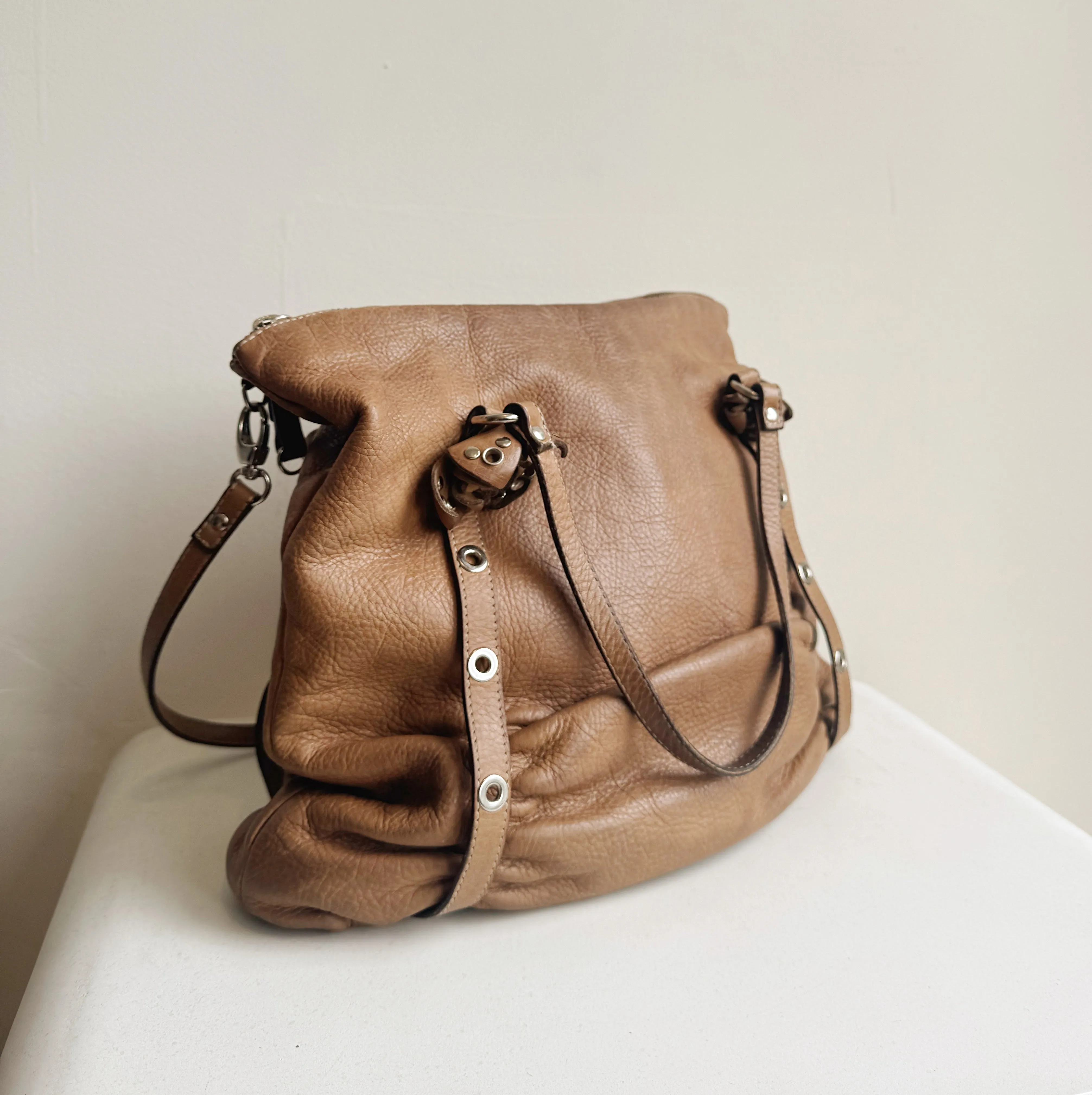 Taupe Distressed Y2K Leather Bag