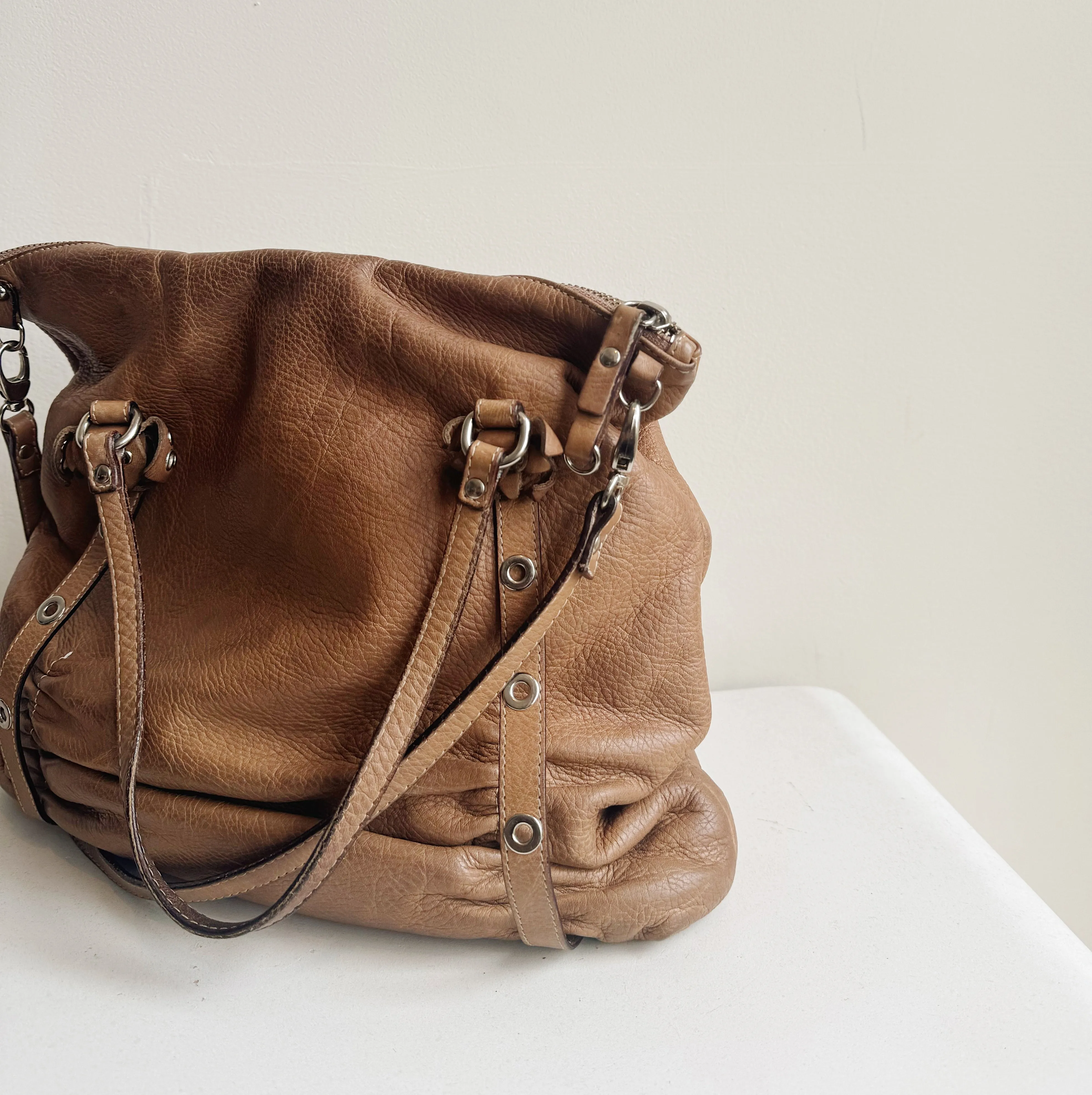 Taupe Distressed Y2K Leather Bag