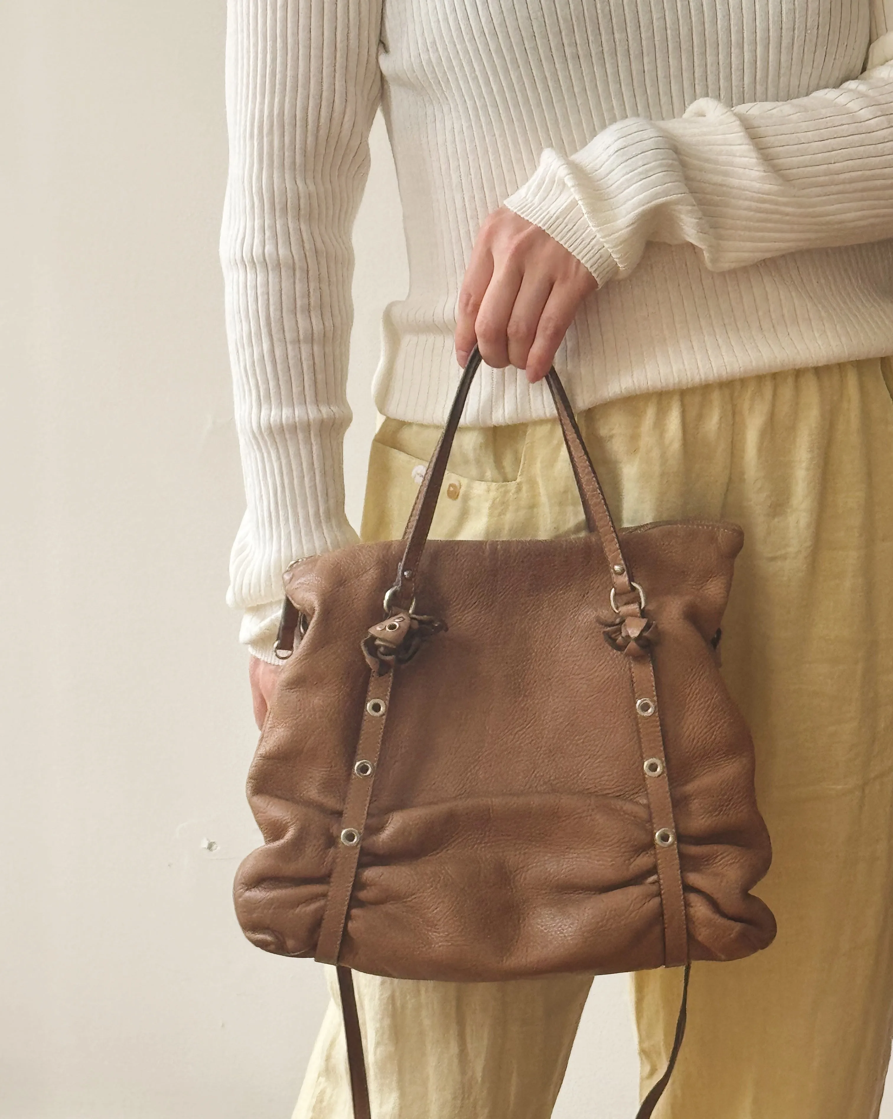 Taupe Distressed Y2K Leather Bag