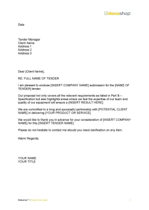 Tender Cover Letter