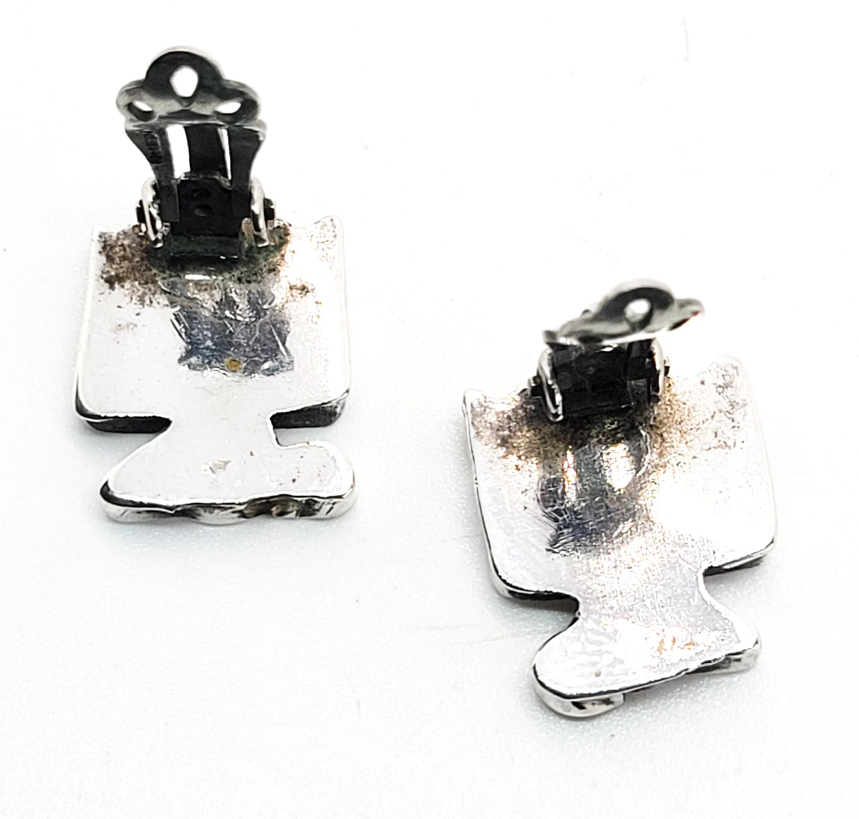 Thunderbird Zuni Native American NA sterling silver inlay vintage clip on earrings