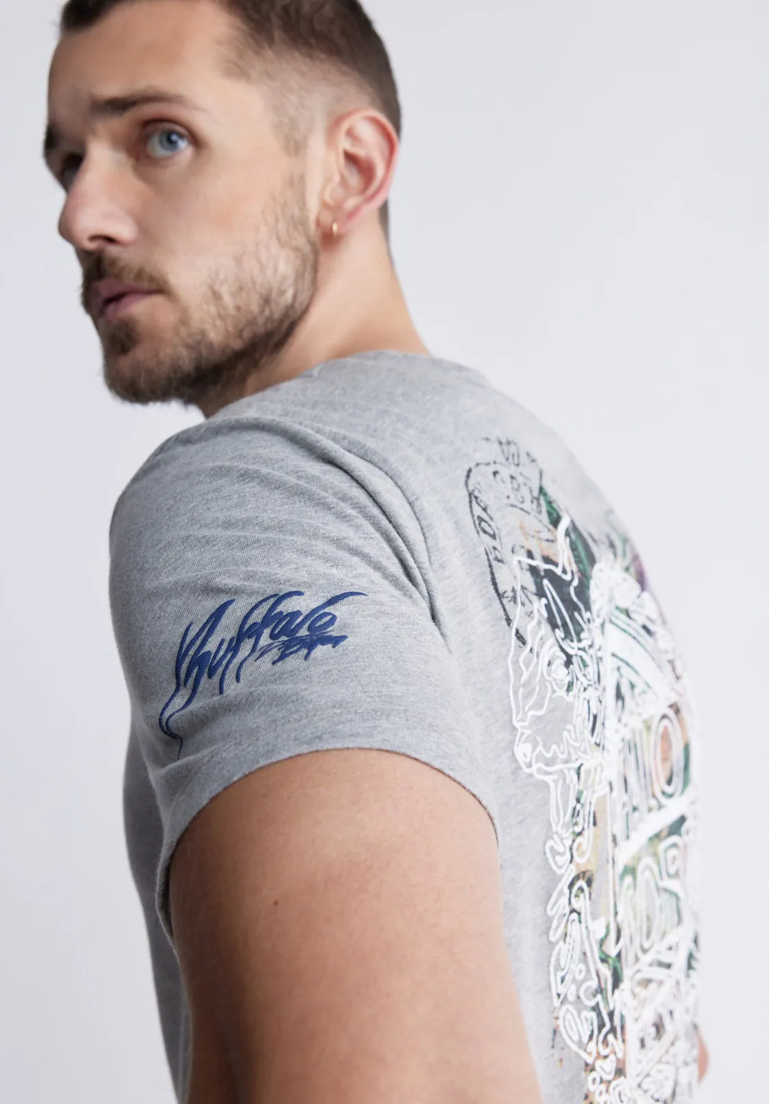 Timmy Men's Back Print T-shirt in Heather Grey - BM24316