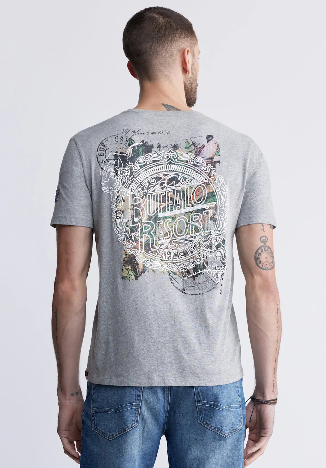 Timmy Men's Back Print T-shirt in Heather Grey - BM24316