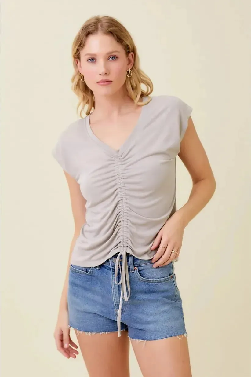 Tina Front Ruched Top Light Grey