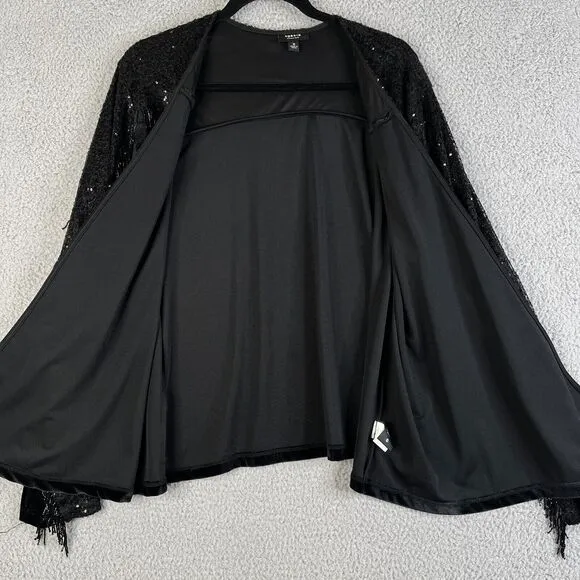 Torrid Cardigan Sweater Womens 0 Black L Open Front Sequins Beaded Fringe Velvet