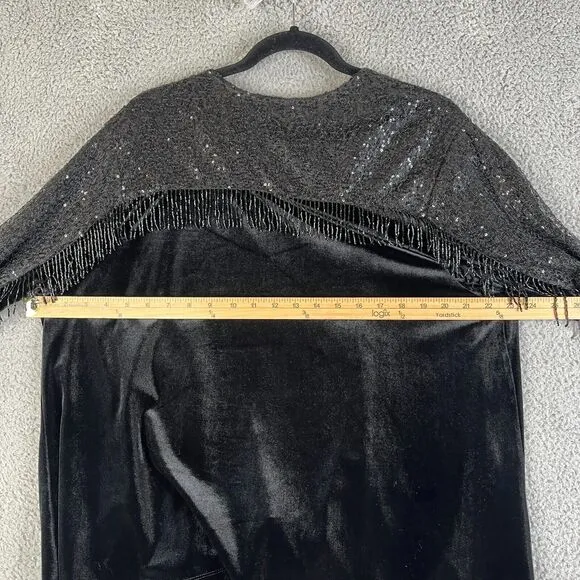 Torrid Cardigan Sweater Womens 0 Black L Open Front Sequins Beaded Fringe Velvet